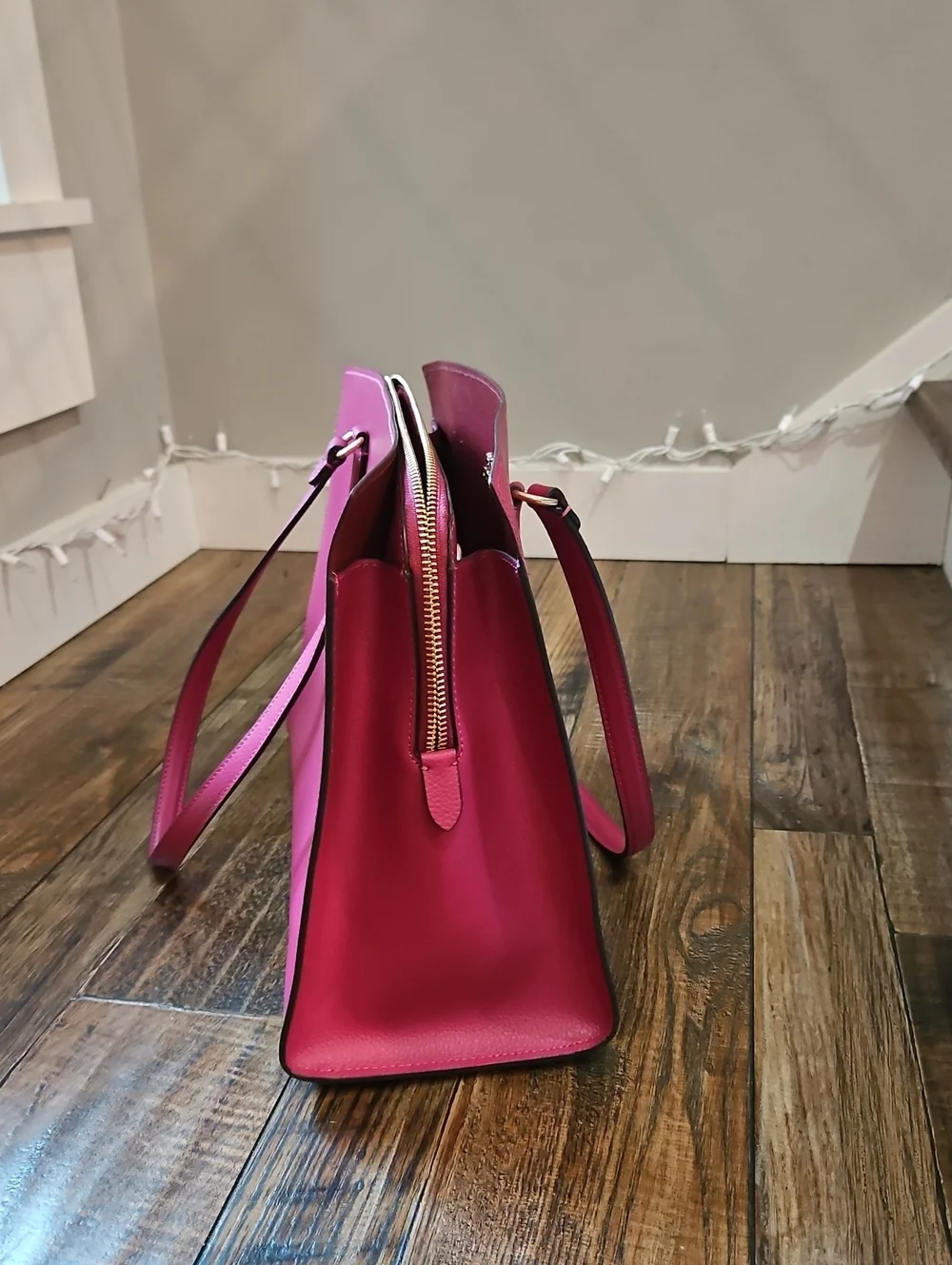 Coach Magenta Leather Tote with Gold-Tone Hardware